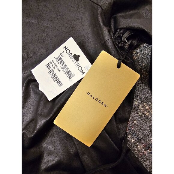 Halogen Black Faux Leather Lightweight Long Sleeve Top With Waist Tie Sz S COS M - Picture 5 of 7